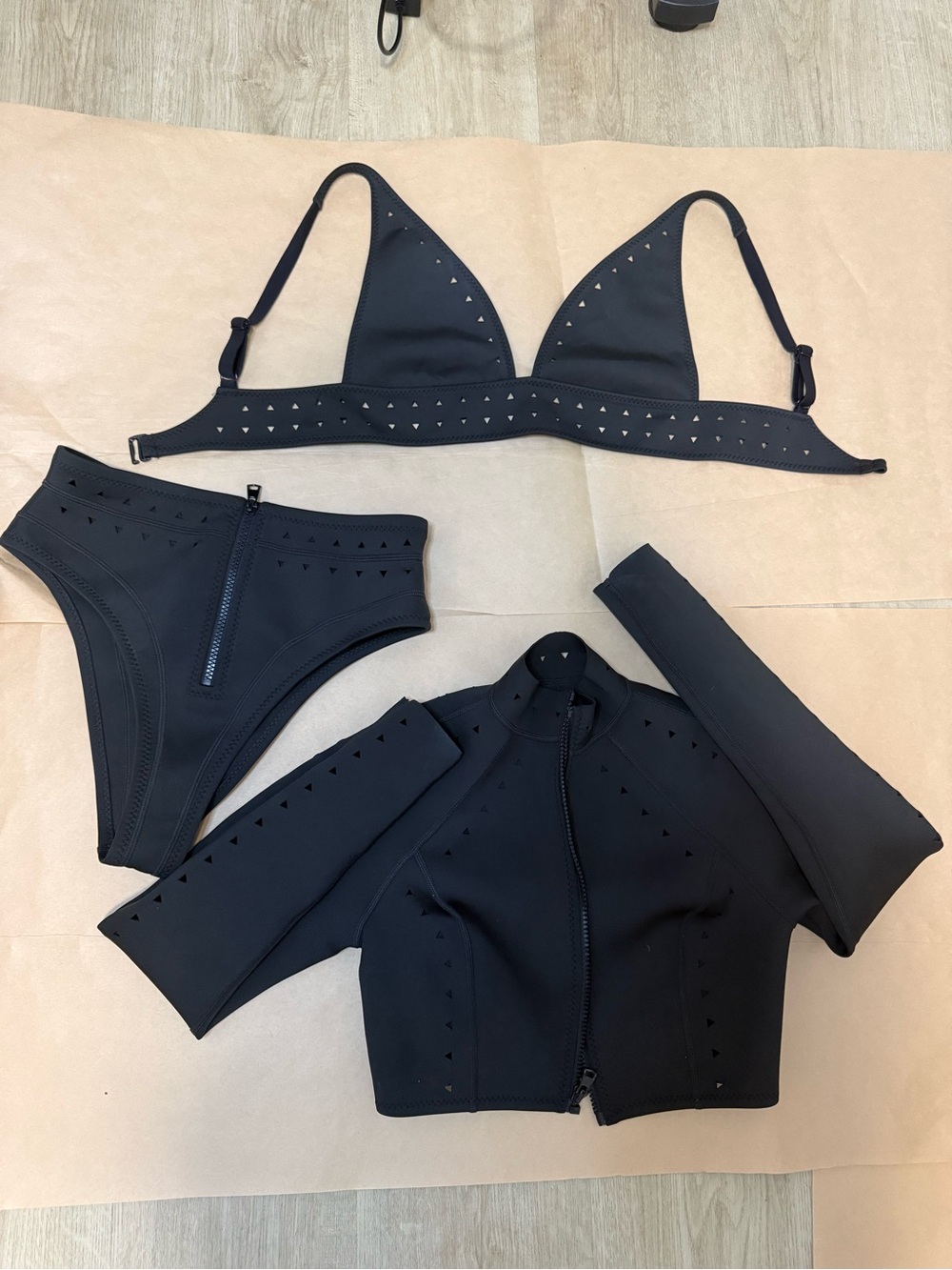GIGI C Black Neoprene 3-Piece Bikini Set